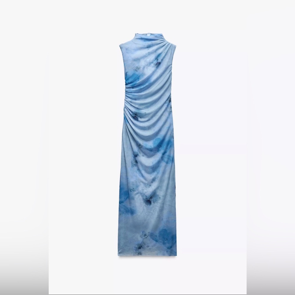NWOT ZARA Draped Printed Midi Dress